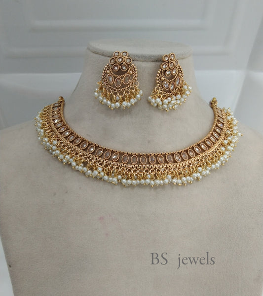 Polki Gold Necklace Jewelry challa Set