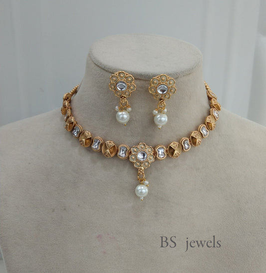 Polki Gold Necklace Jewelry challa Set