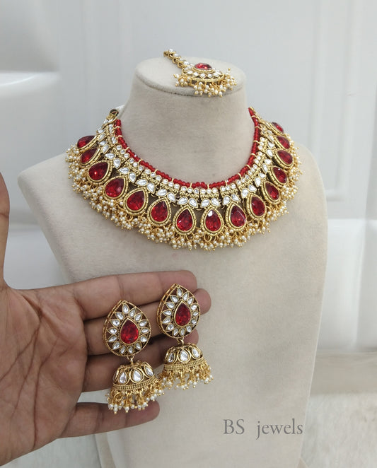 Raahi Red Kundan Jewelry Set