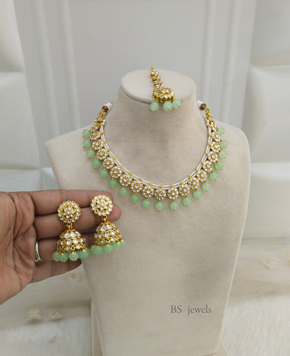 Kundan Jewelry Pista Necklace Aman Jewellery Set