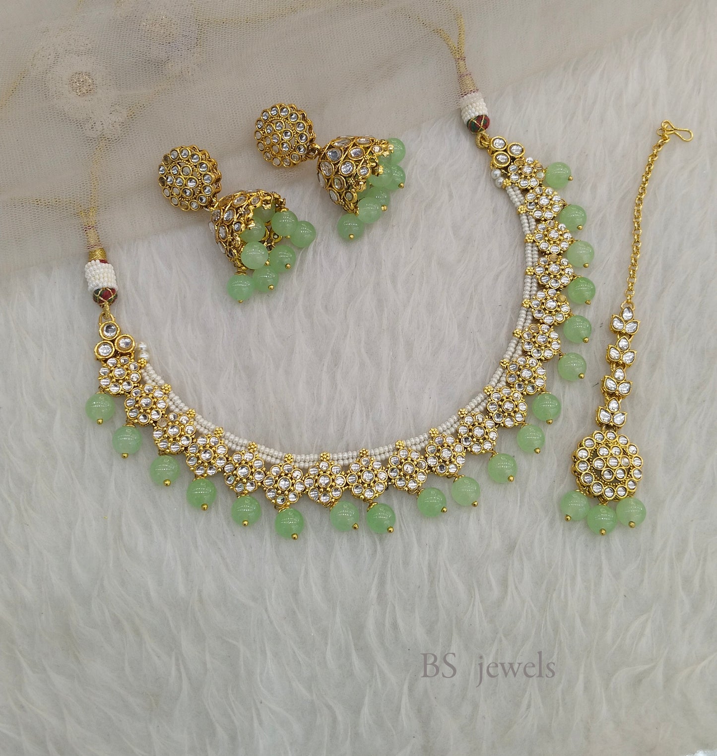 Kundan Jewelry Pista Necklace Aman Jewellery Set
