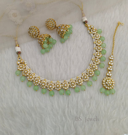 Kundan Jewelry Pista Necklace Aman Jewellery Set