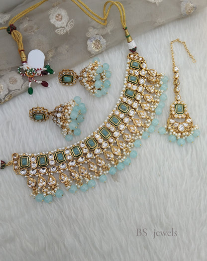 Sky Blue Kundan Jewelry Shayla choker Set