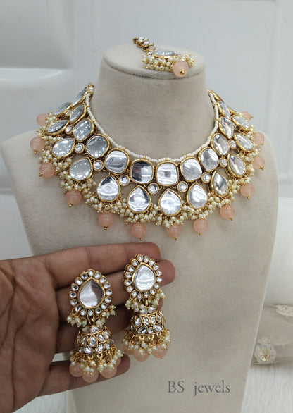 Sannu Peach Kundan Jewelry  necklace set