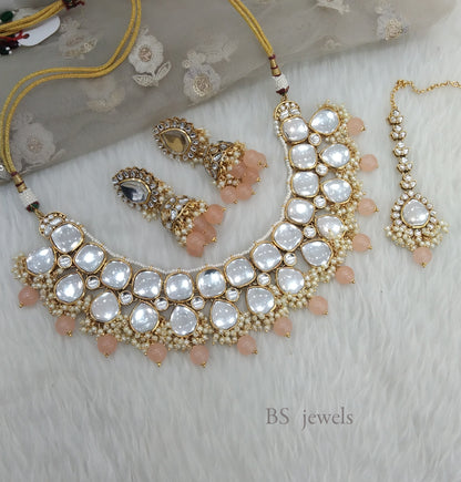Sannu Peach Kundan Jewelry  necklace set