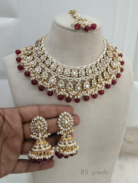Ruby Kundan Jewelry Sera Necklace Set