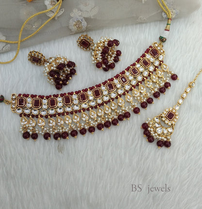 Ruby  Kundan Jewelry Shayla choker Set