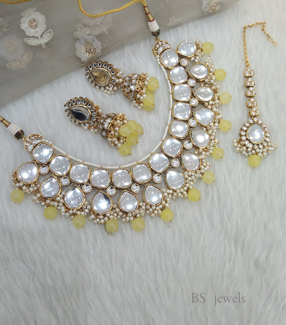 Snnu yellow Kundan Jewelry  necklace set