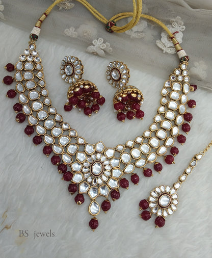 Maroon Kundan Jewelry speach necklace Set