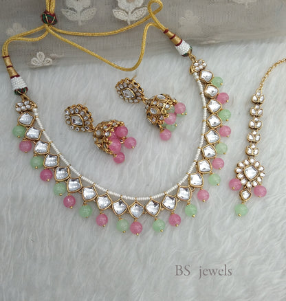 Mint Pink Kundan Jewelry Shakira necklace Set
