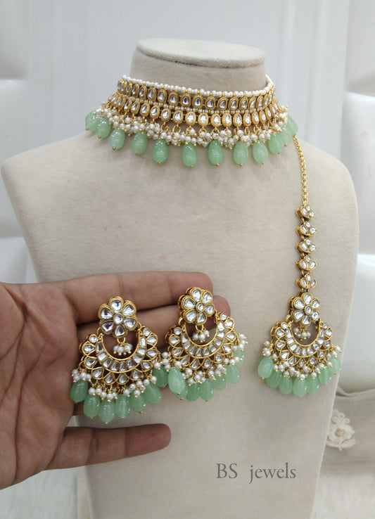 Pista Kundan Jewelry  Siya Choker Set