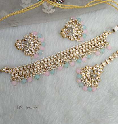 Sea green Pink Kundan Jewelry  Siya Choker Set