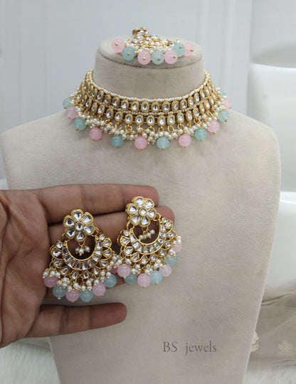 Sea green Pink Kundan Jewelry  Siya Choker Set