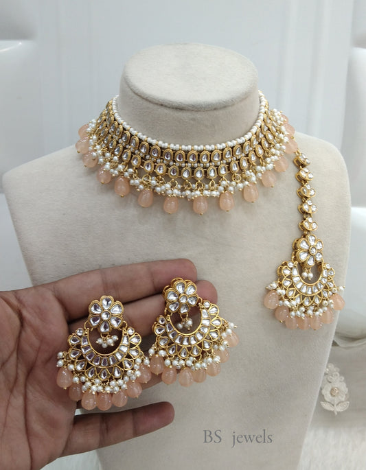 Peach Kundan Jewelry  Siya Choker Set