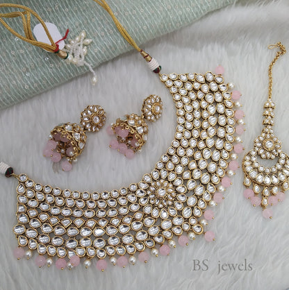 Pink Kundan Jewelry Spoken Necklace Set