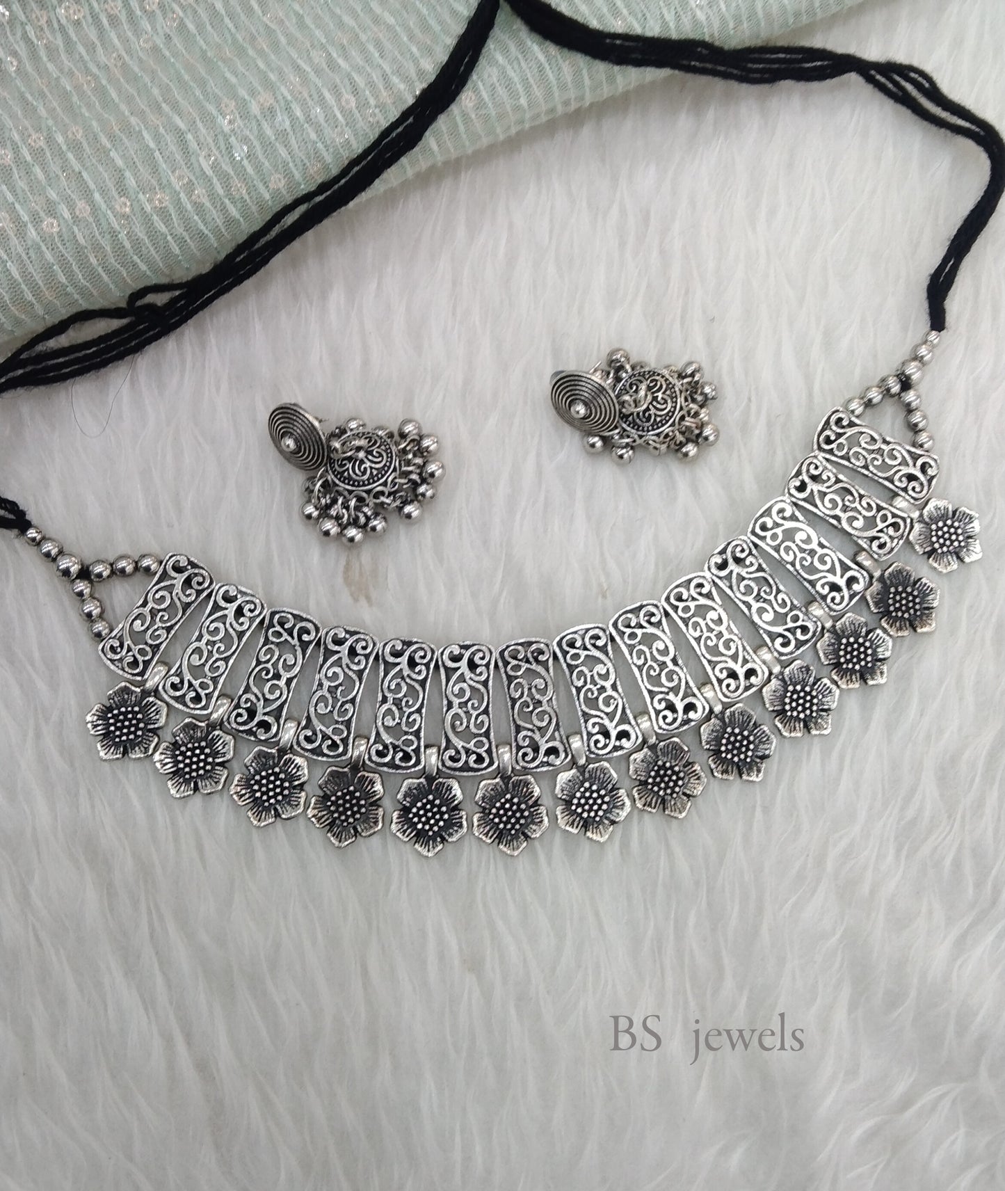 Oxidized Silver  necklace Set/ antique silver tribal seema Jewellery