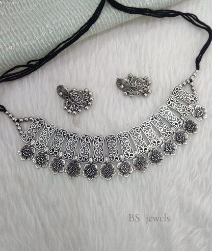 Oxidized Silver  necklace Set/ antique silver tribal seema Jewellery