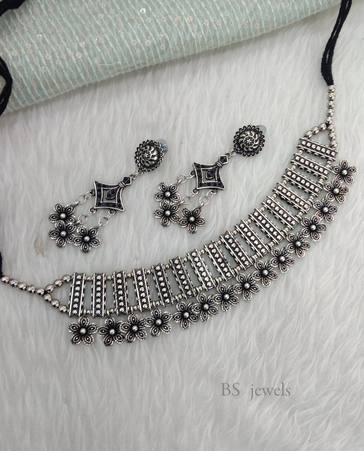 Oxidized Silver  necklace Set/ antique silver tribal seema Jewellery