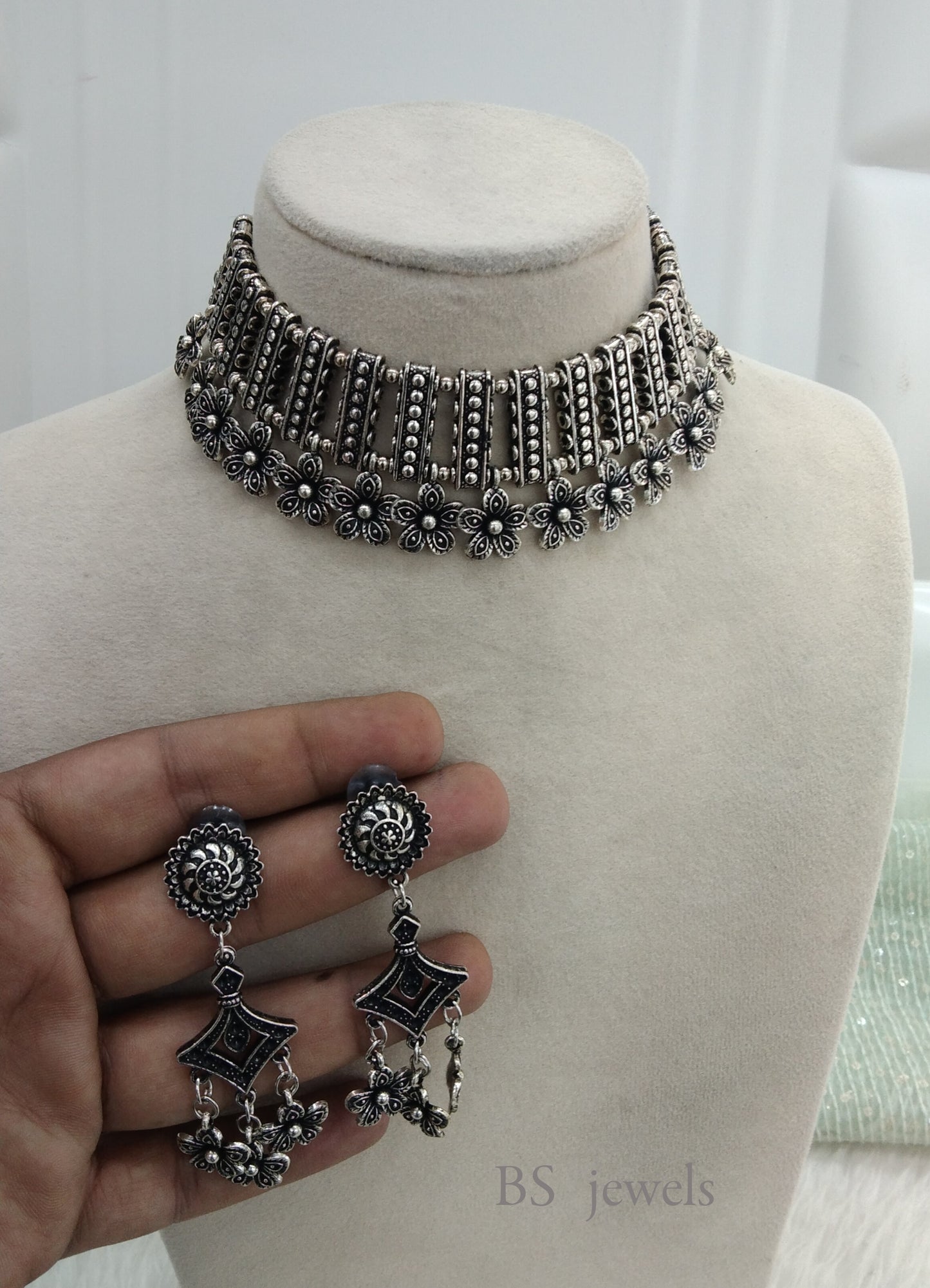 Oxidized Silver  necklace Set/ antique silver tribal seema Jewellery