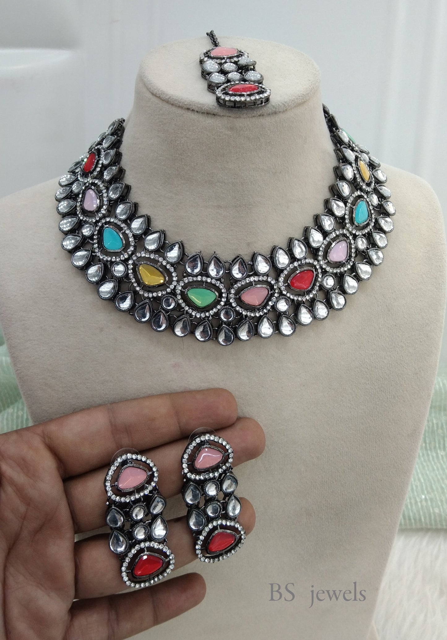 Oxidized Silver Multi  necklace Set/ antique silver tribal shelf Jewellery (Copy)