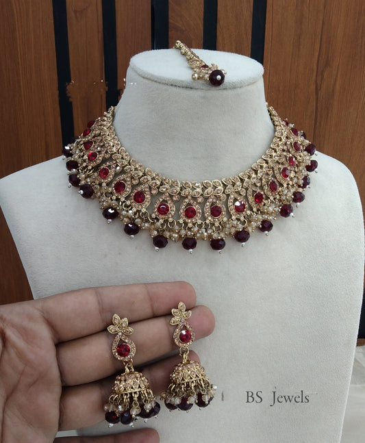 Choker Set Indian Maroon  Choker Siraj Jewellery