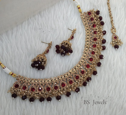 Choker Set Indian Maroon  Choker Siraj Jewellery