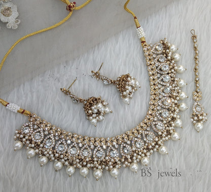White Choker Set Indian  Choker Siraj Jewellery
