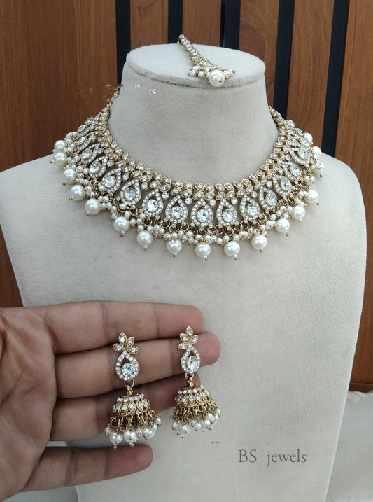 White Choker Set Indian  Choker Siraj Jewellery