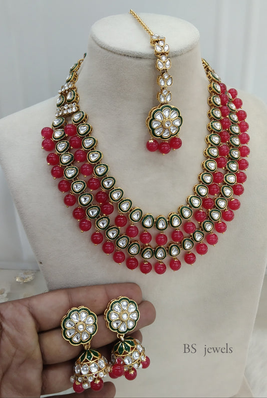 Red Kundan Jewelry Tishu Set