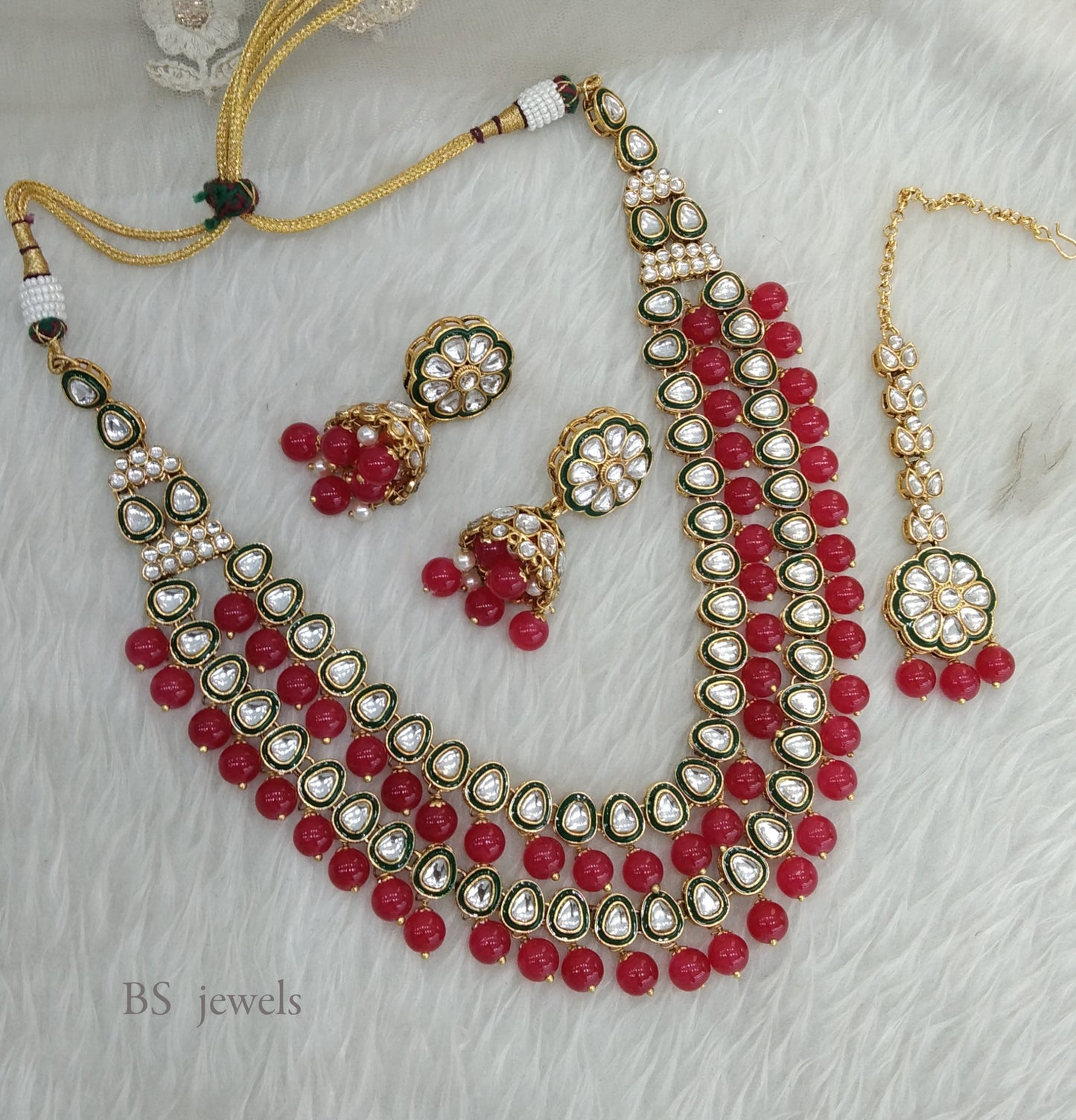 Red Kundan Jewelry Tishu Set