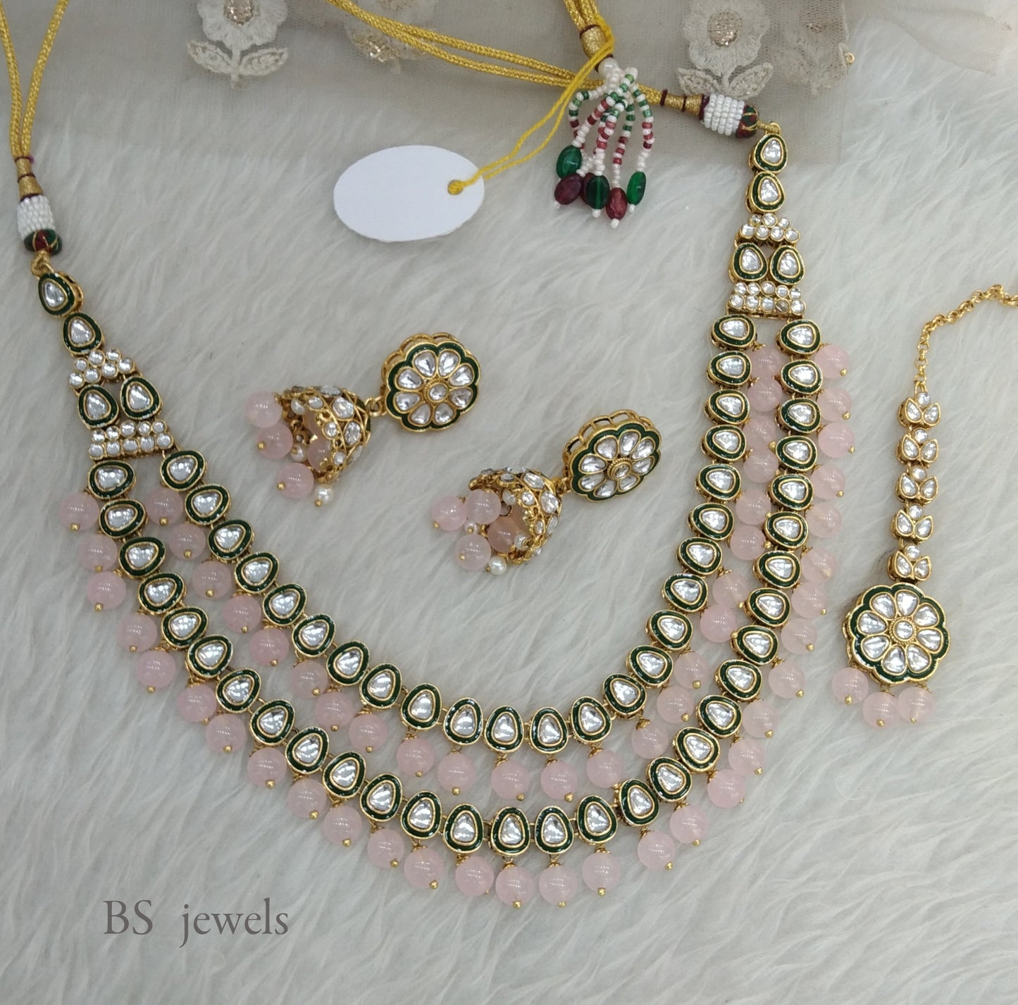 Baby Pink Kundan Jewelry Tishu Set