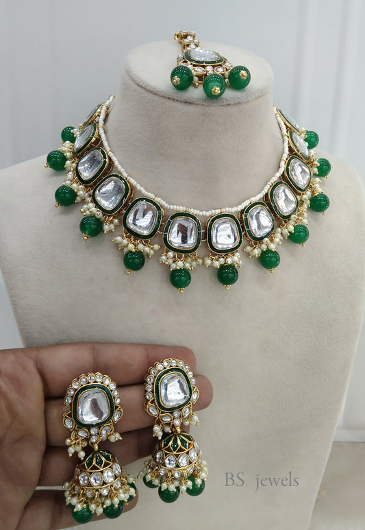 Tanu Green Kundan Jewelry Set