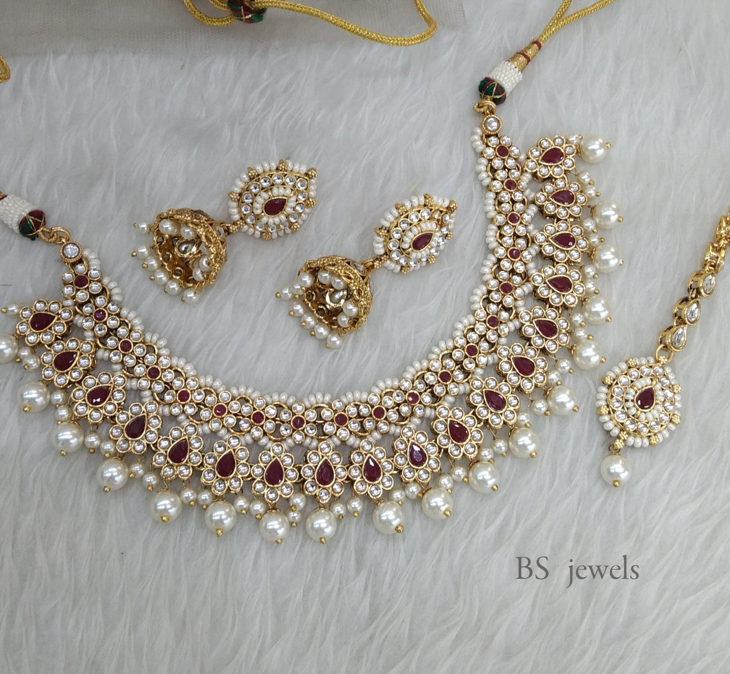 Maroon  Kundan Necklace  set Earrings Tanisha Jewelry