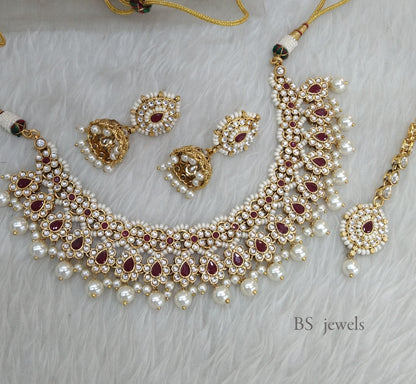 Maroon  Kundan Necklace  set Earrings Tanisha Jewelry
