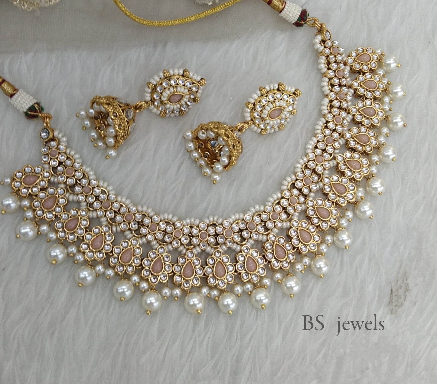 Peach  Kundan Necklace  set Earrings Tanisha Jewelry
