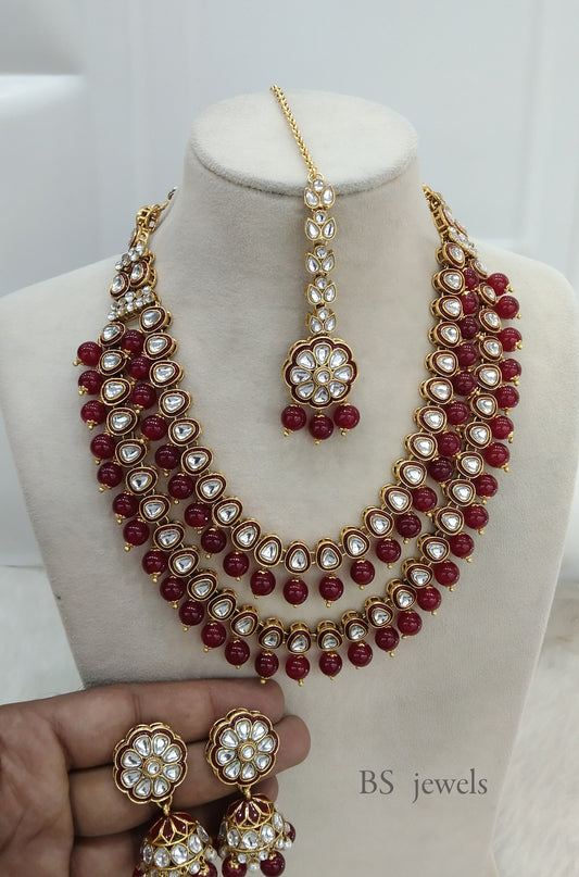 Maroon Kundan Jewelry Tishu Set