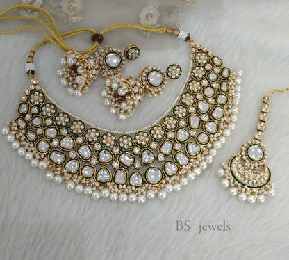 White  Kundan Necklace  set Earrings Tiny Jewelry