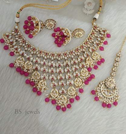 Tavi Rani Pink Kundan Necklace  set Earrings Jewelry