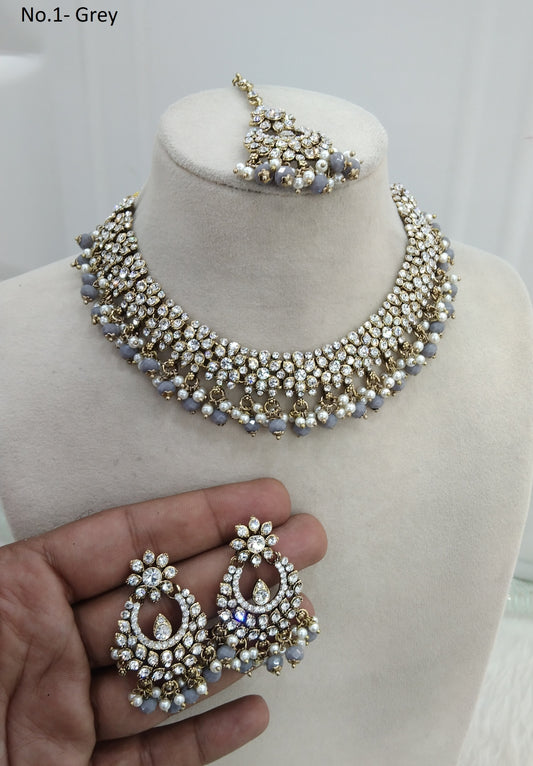 Grey necklace Set Indian jewellery Vita set