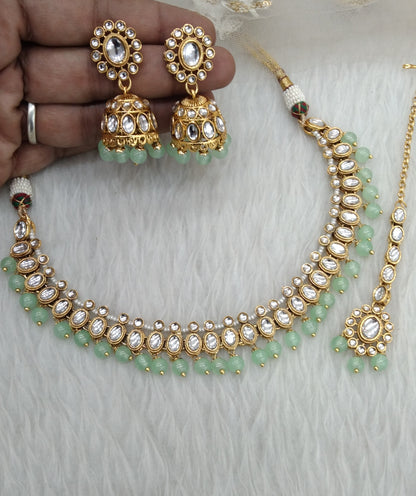 Pista Kundan Jewelry Necklace Laksha Set