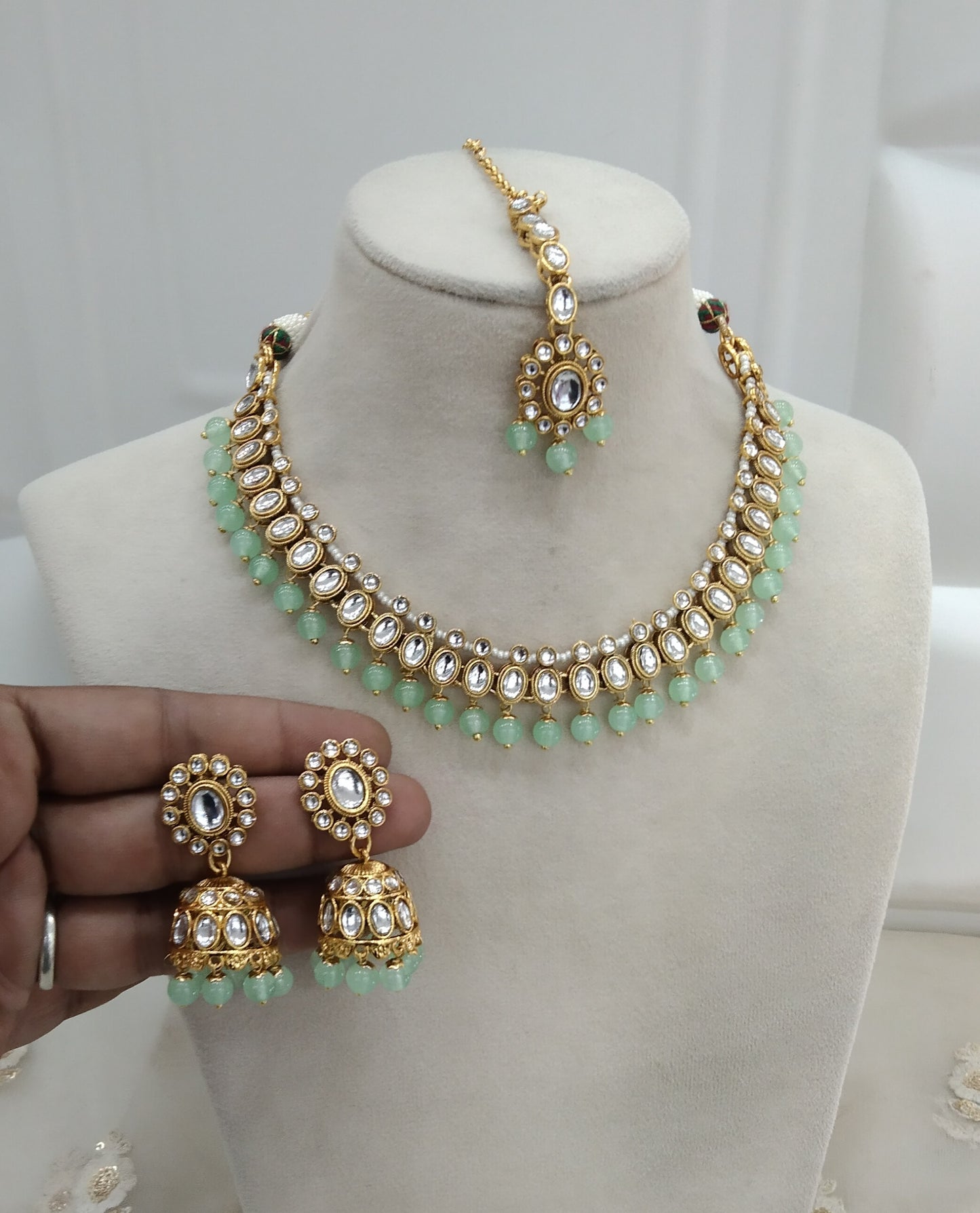 Pista Kundan Jewelry Necklace Laksha Set
