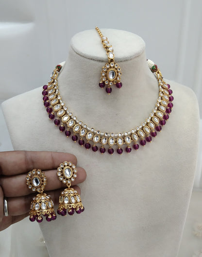 Purple Kundan Jewelry Necklace Laksha Set