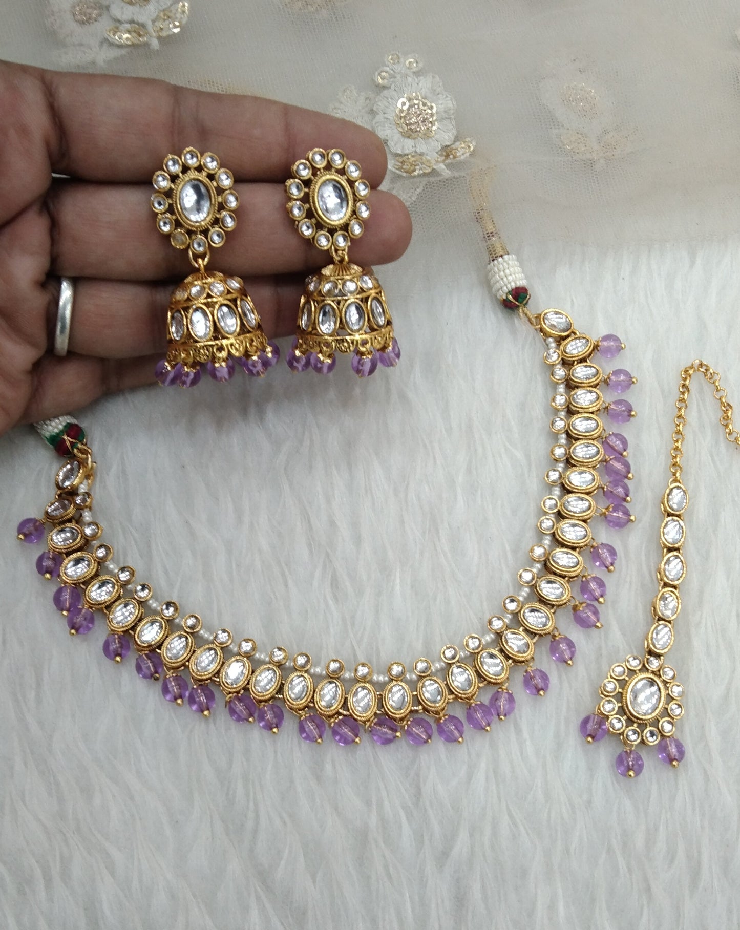 Kundan Jewelry Necklace Lavender Laksha Set