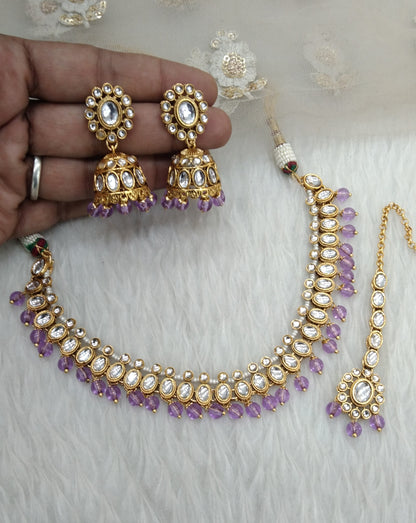 Kundan Jewelry Necklace Lavender Laksha Set