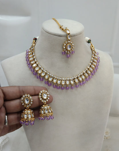 Kundan Jewelry Necklace Lavender Laksha Set