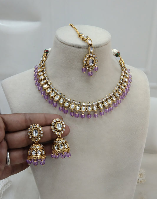 Kundan Jewelry Necklace Lavender Laksha Set
