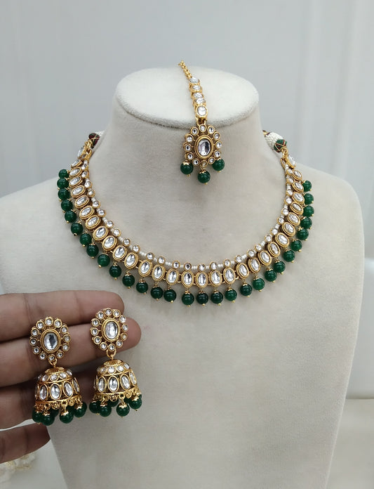 Kundan Jewelry Necklacea Green Laksha Set