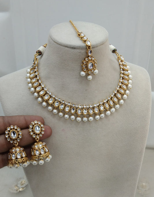 Kundan Jewelry Necklace White Laksha Set