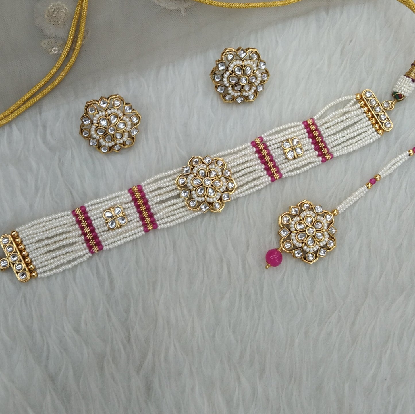 Rani Pink Kundan Choker Jewelry Sandeep Set