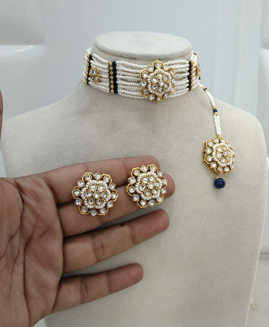 Blue Kundan Choker Jewelry Sandeep Set